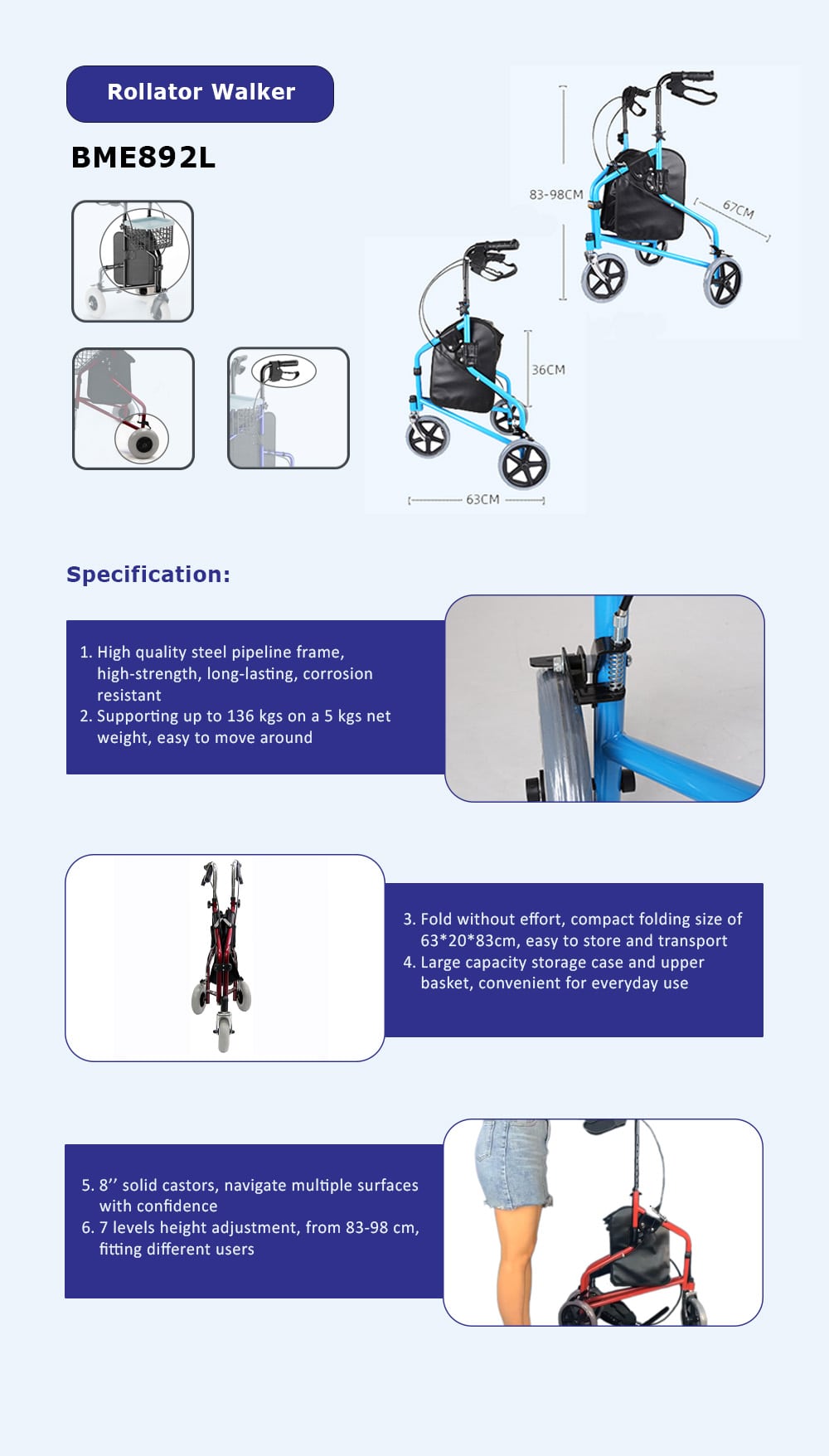 BME892L 3 Rota Rollator Walker