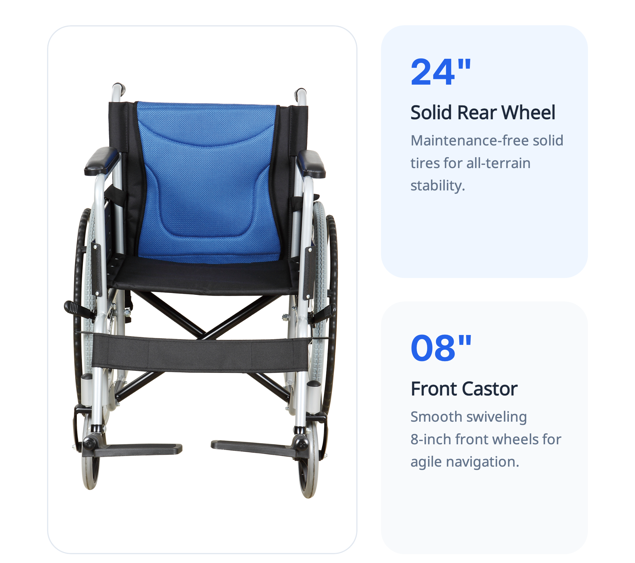 24'' Solid Rear Rota 8' Front Castor BME 4611 Economy Steel Wheelchair 