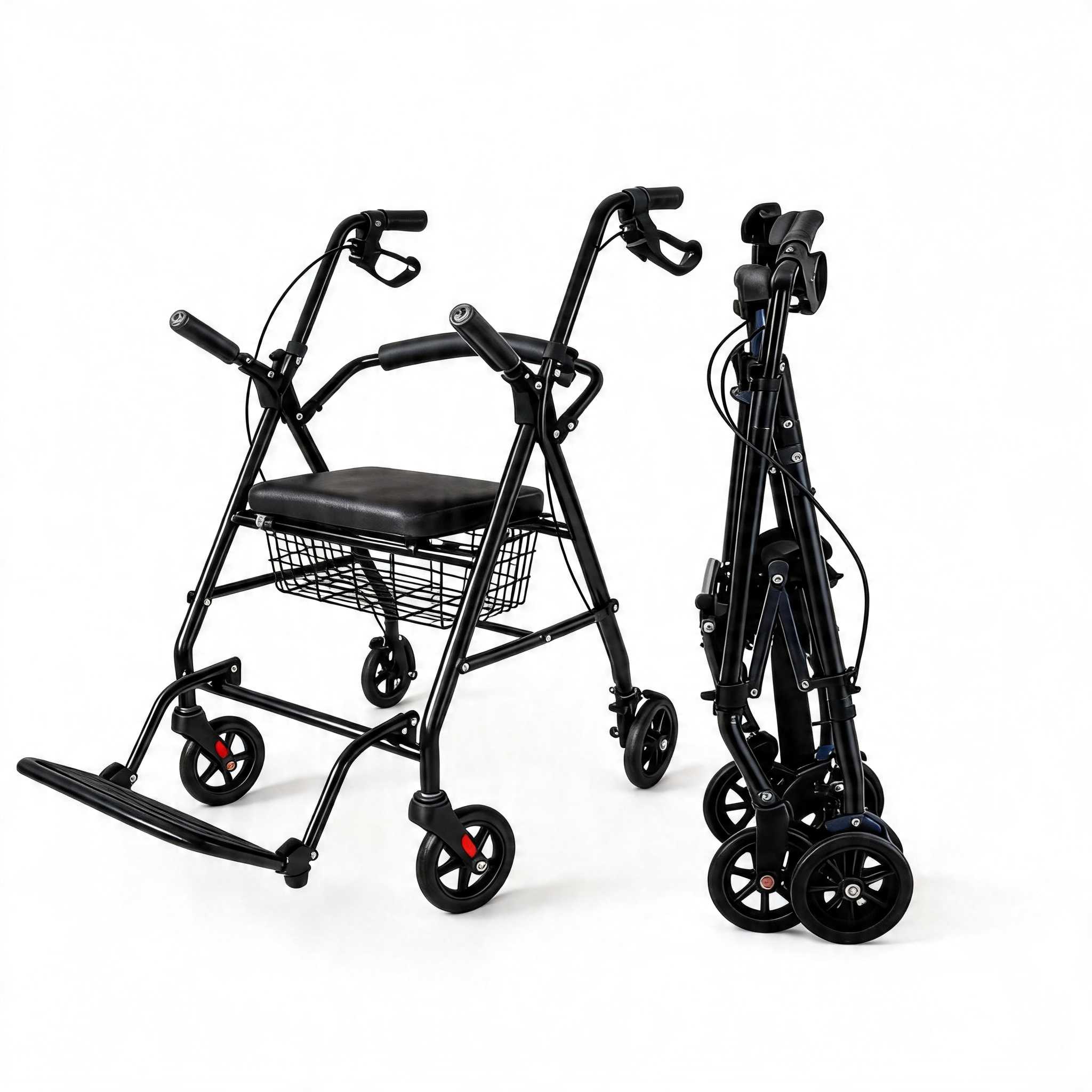 BME885 II-in-I Foldable Rollator et onerariam Cathedram cum Padded Sedes et Foldable Footrest