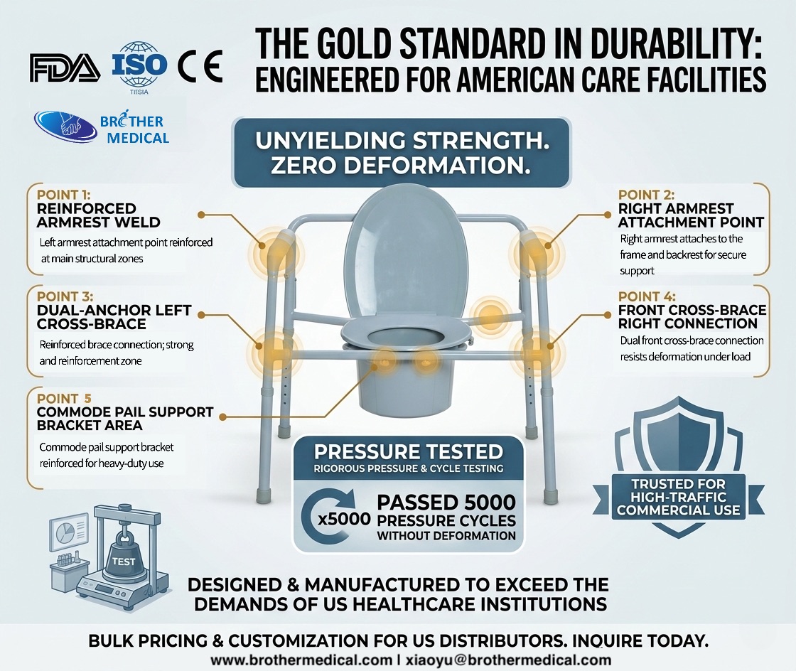 FDA certificata commode bariatricis featuring 6 compagum structurarum structurarum aucti et 5000-cycli accentus test validatio pro durabilitate nulla deformationis.