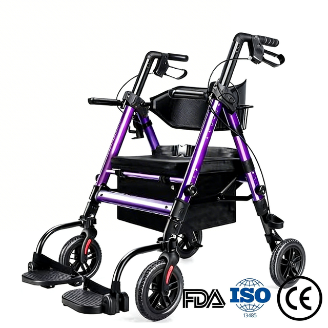 BME888 gravis Officium 450lbs Capacitas Bariatric II-in-I Rollator onerariam Cathedram cum Lata Padded Sedes et Foldable Footrest