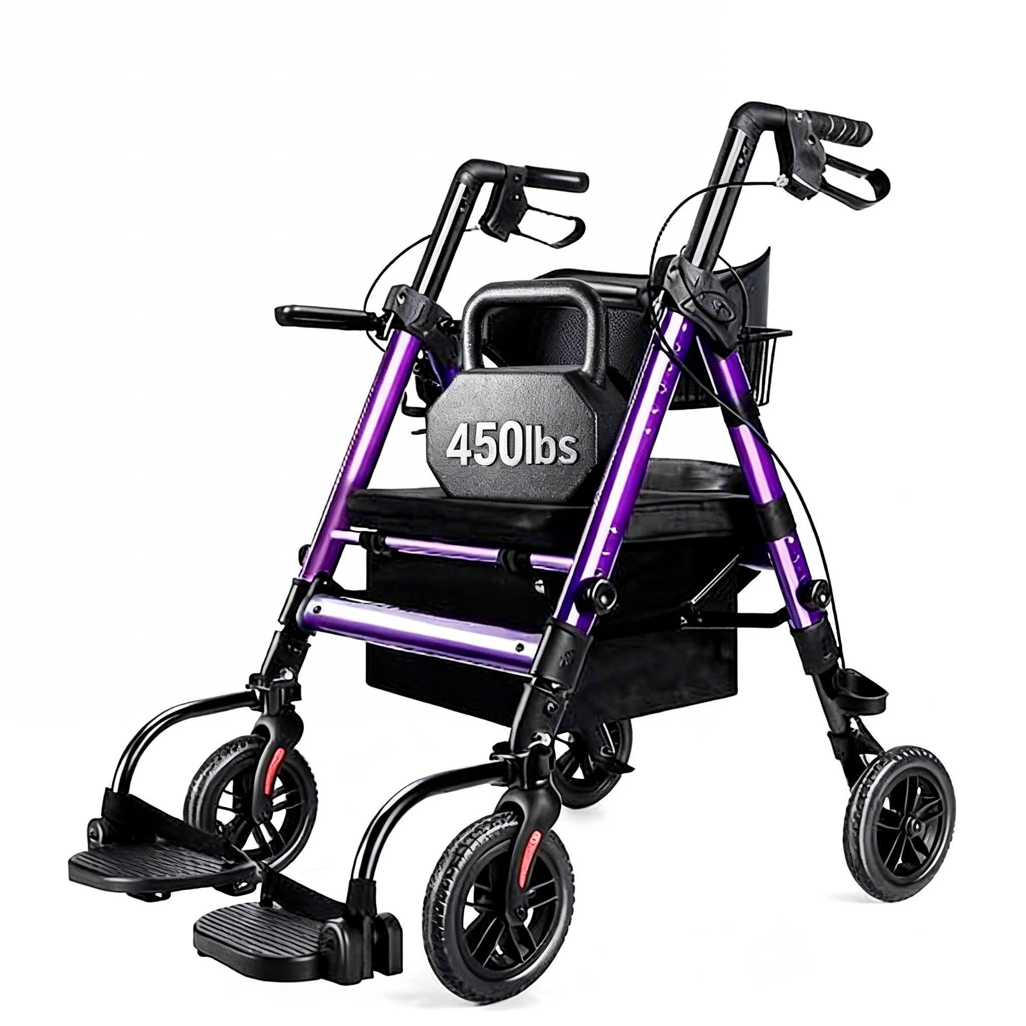 BME888 gravis Officium 450lbs Capacitas Bariatric II-in-I Rollator onerariam Cathedram cum Lata Padded Sedes et Foldable Footrest