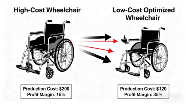 Wheelchair optimization removendo partes redundantes pro efficacia sumptus et fructus superiores