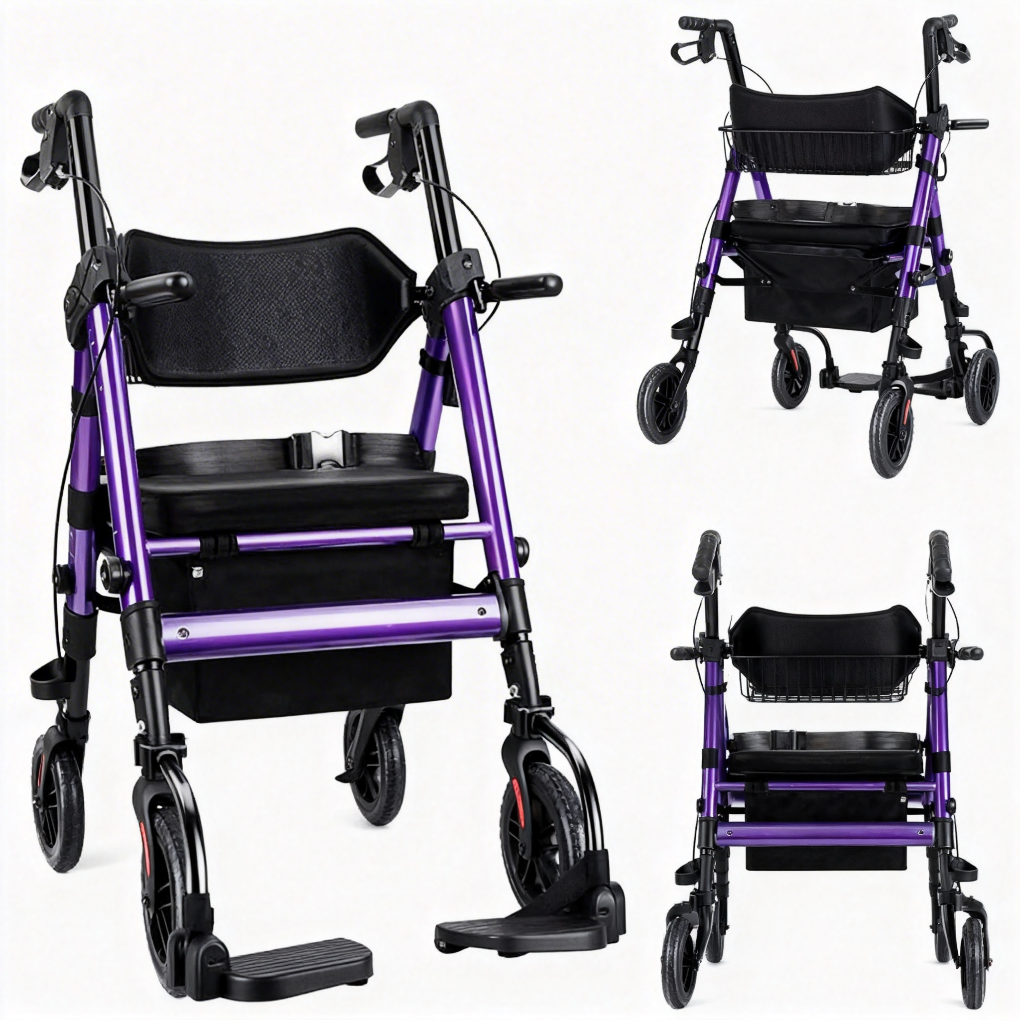 BME888 gravis Officium 450lbs Capacitas Bariatric II-in-I Rollator onerariam Cathedram cum Lata Padded Sedes et Foldable Footrest