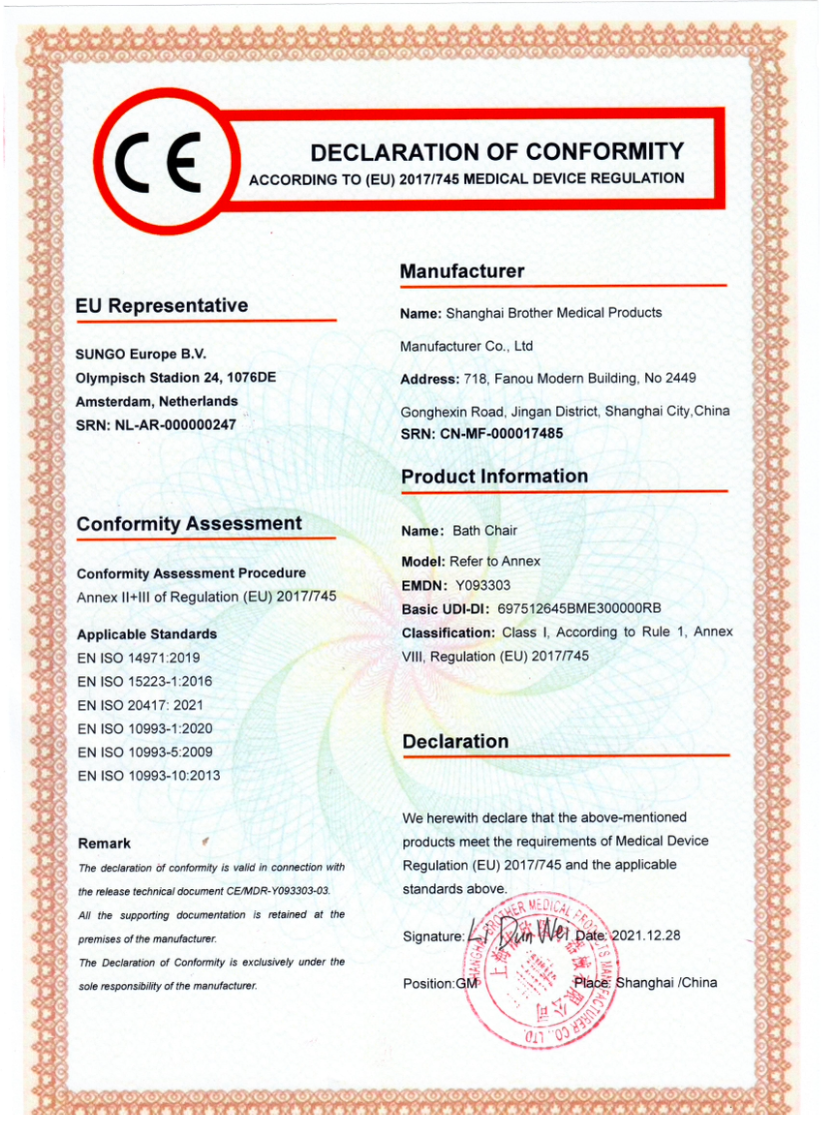 CE Certification pro Fratre Medical sella imbris obsecundans cum ordinationes EU MDR 