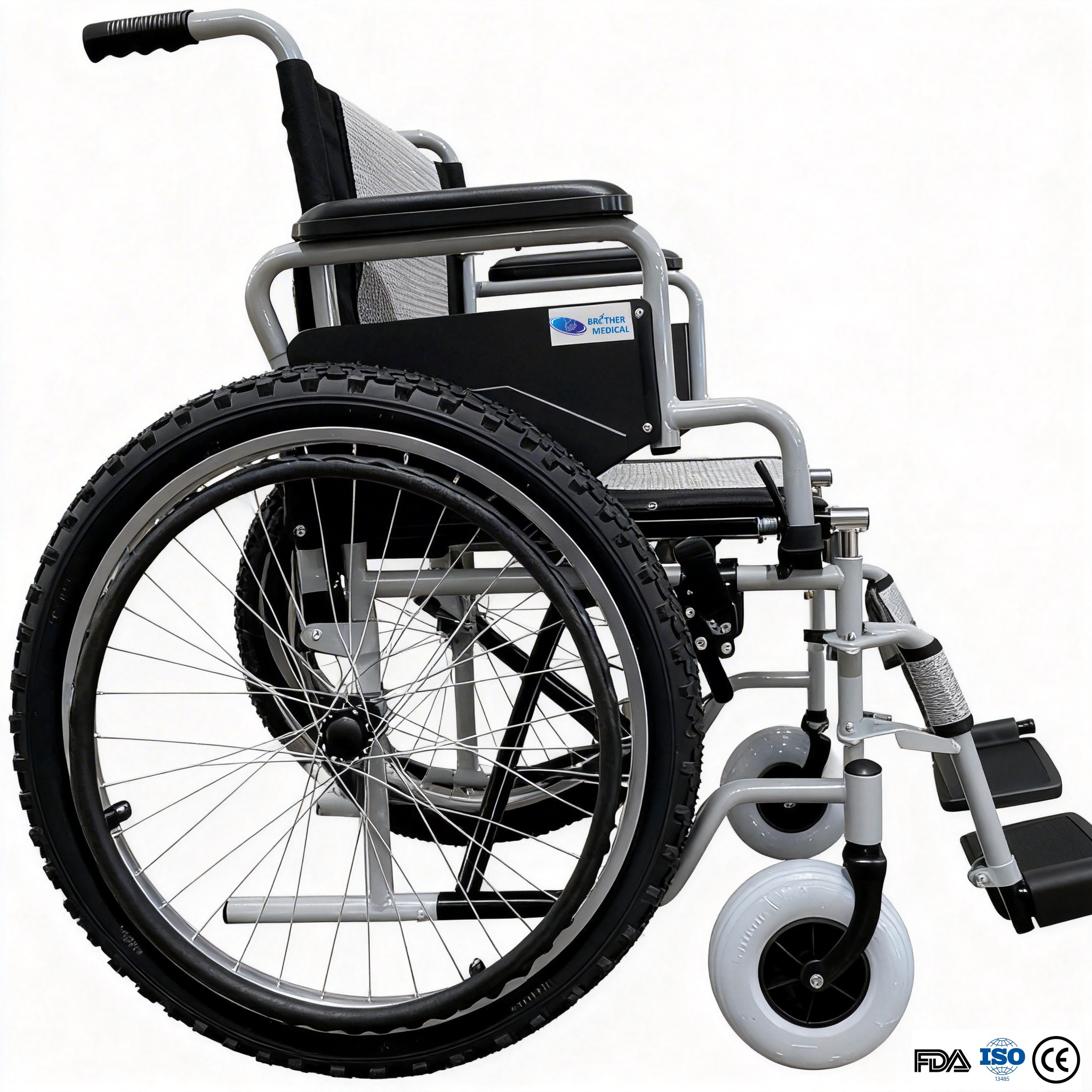 Wholesale Fat Tyre All-Terrain Manual Wheelchair | Vestibulum Audi Rotae & Gravis Officium Steel Frame
