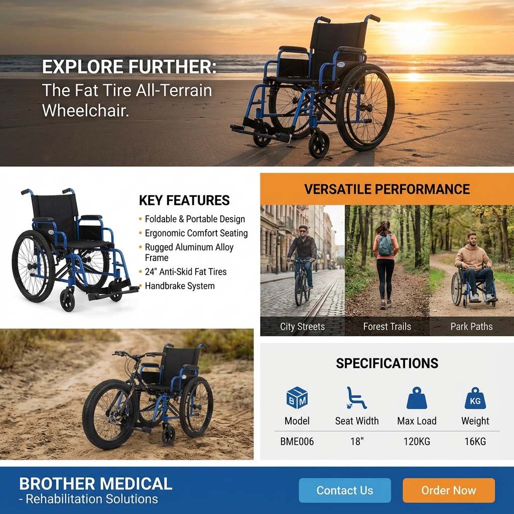 Gravis-Officium Lightweight Manual Wheelchair for Inaequale Urban Viae in America Meridionali, All-Terrain, Fat Tyro, Todo terreno